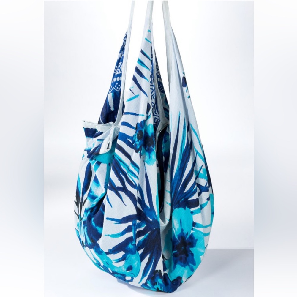 NWT Ruggine Handmade Bohemian Tropical Blue Floral Tote Shoulder Bag